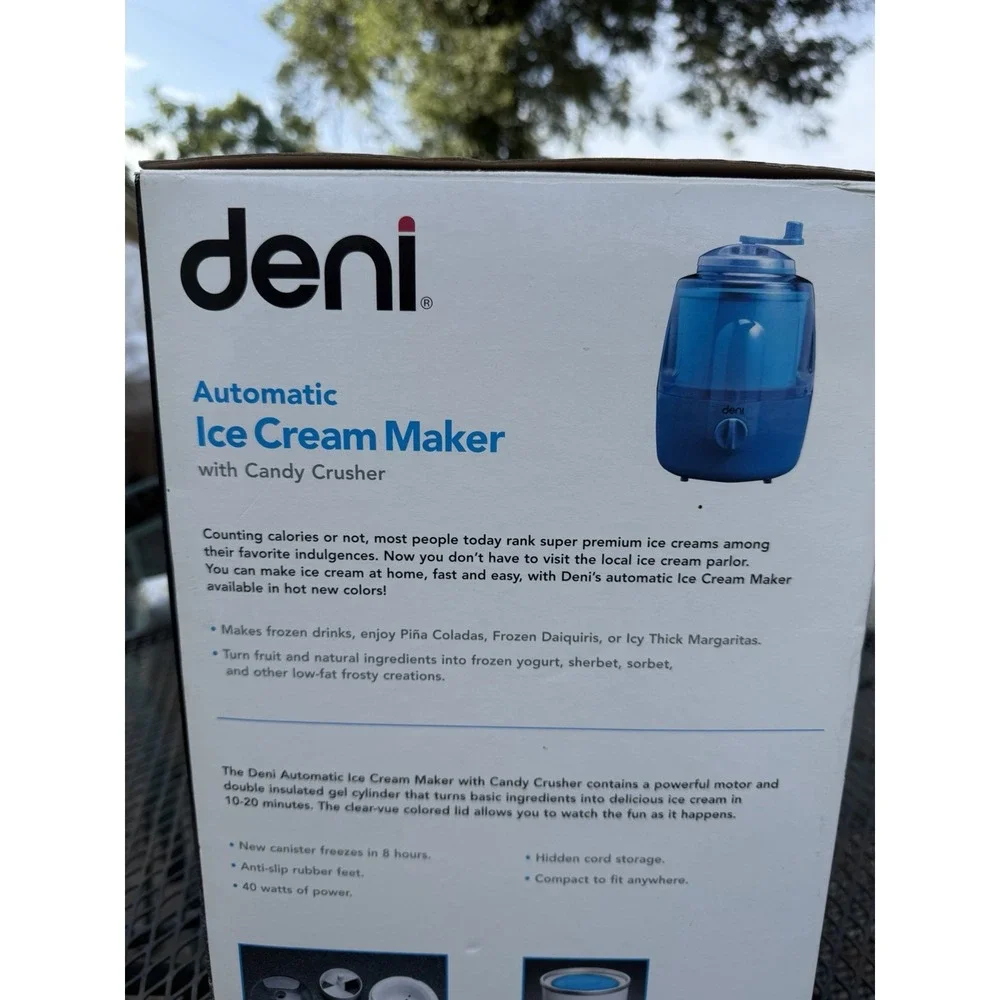 Deni Automatic Ice Cream Maker with Candy Crusher, Recipes, Blue, RN:5201 NIB